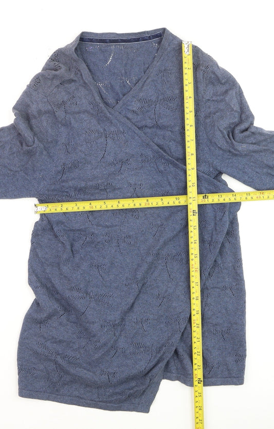 Debenhams Women’s Blue Wrap Knit Long Sleeve Cotton Jumper Size 14