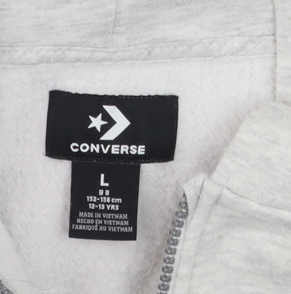 Additional view of Converse Teens Grey Full Zip Hoodie Sweatshirt, size L, 12-13 Yrs