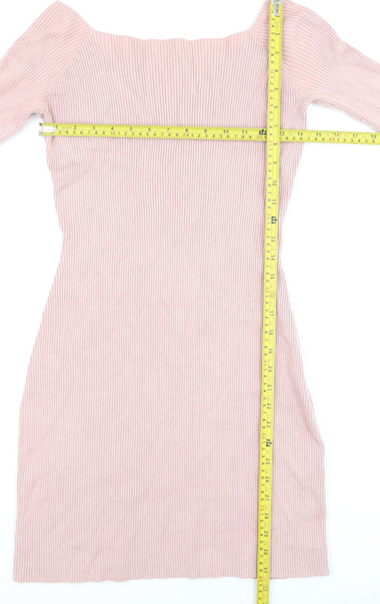 ASOS Women Pink Off Shoulder Rib Knit Bodycon Dress Size 10