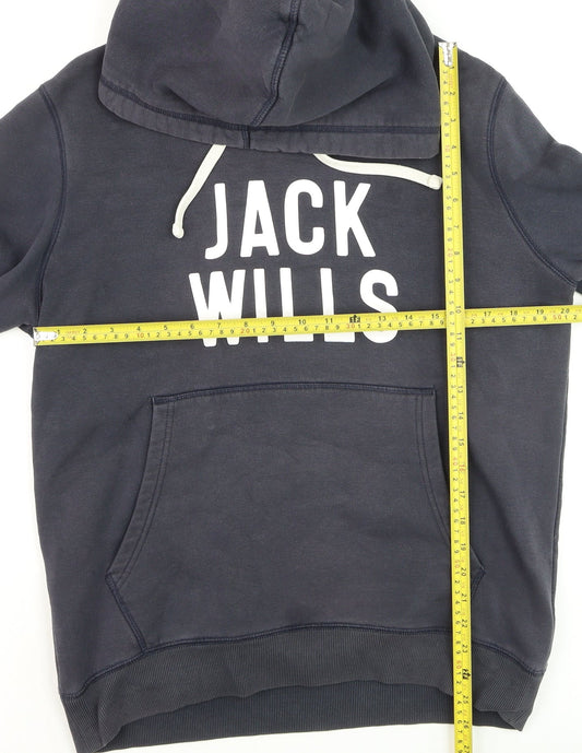 Jack Wills Mens Blue Pullover Hoodie M Regular Fit Logo Sweatshirt