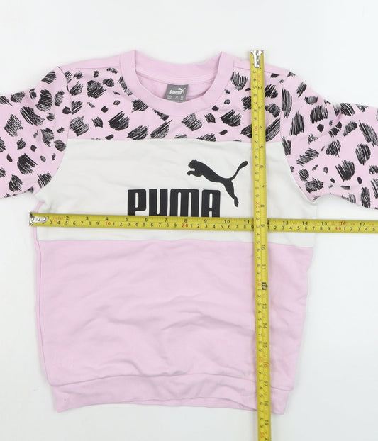 Puma Girls Pink Animal Print Logo Pullover Sweatshirt 7-8 Years