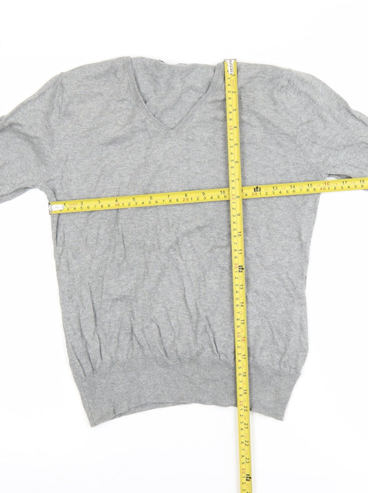 Woolovers Men’s Grey V-Neck Cotton Silk Jumper Size M