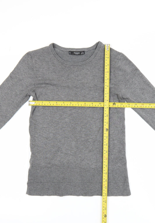 Mango Women Grey XS Pullover Jumper Long Sleeve Knit Viscose Blend