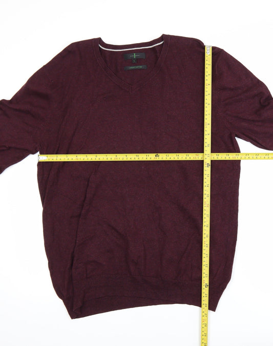 Jasper Conran Men's Brown Cotton V-Neck Jumper Size L
