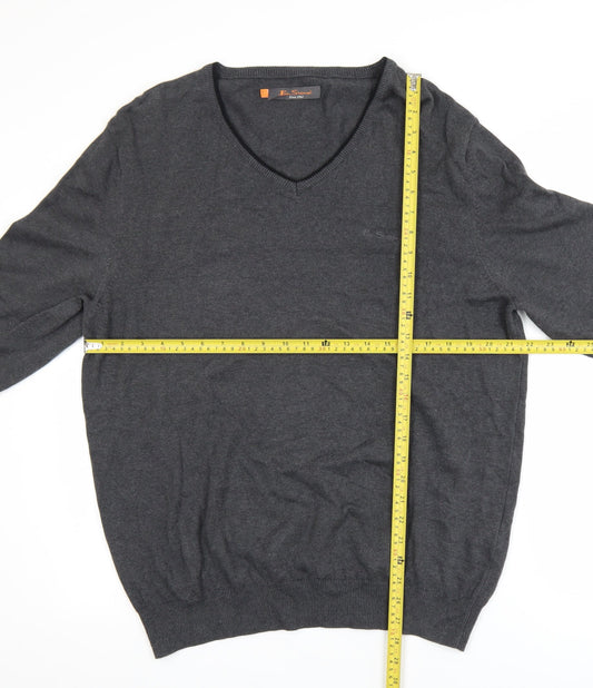 Ben Sherman Men's Grey Cotton V-Neck Pullover Jumper XL