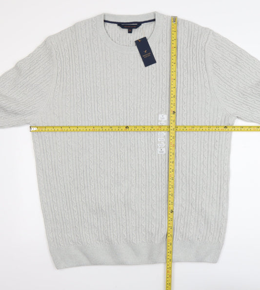 Denver Hayes Men's Grey 3XL Cable-Knit Cotton Crew Neck Jumper