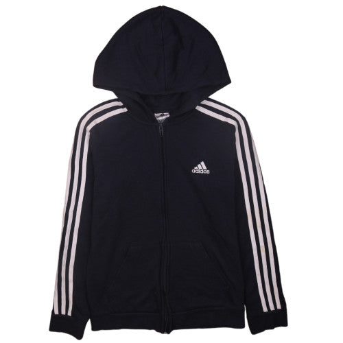 Additional front view of Adidas boys’ black full zip hoodie, size S, 8-10 with logo detail