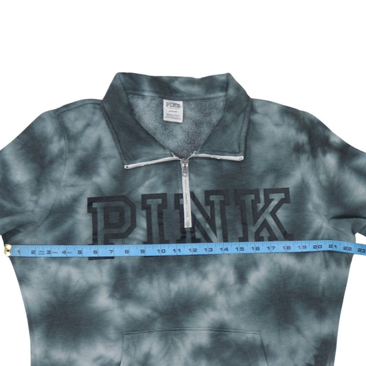 Victoria’s Secret PINK Girls Grey Tie-Dye 1/2 Zip Fleece Sweatshirt Size L