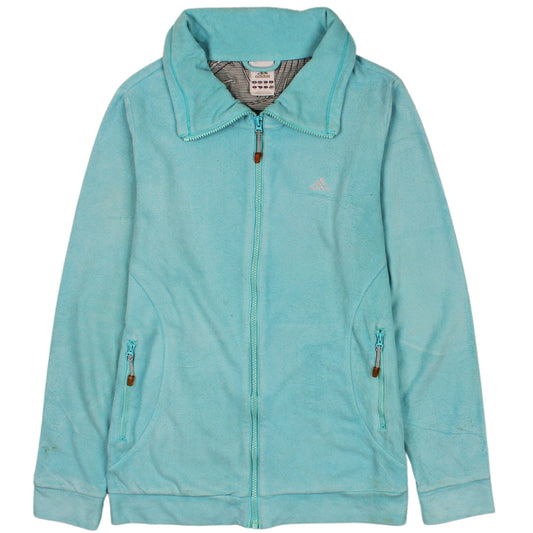 Additional front view of Adidas women’s blue fleece full zip jacket, size UK 14