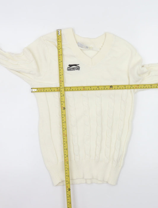 Slazenger Women's Ivory Cable-Knit V-Neck Jumper Size S