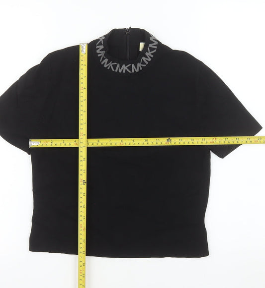 Michael Kors Women's Black Mock Neck Short Sleeve Stretch Top L