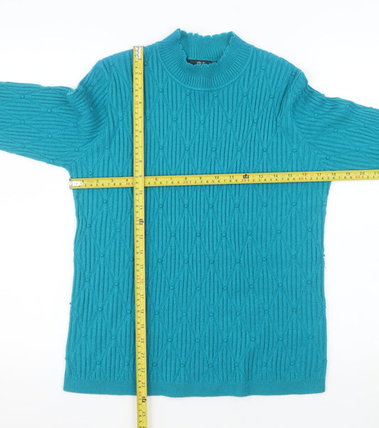 Isle Essentials Women Blue M Cable-Knit Acrylic Pullover Jumper