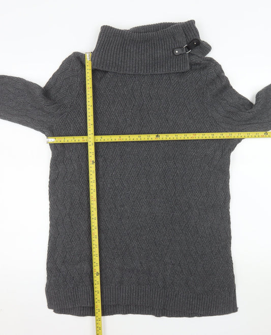 Charter Club Women Grey XL Roll Neck Cable-Knit Tunic Jumper