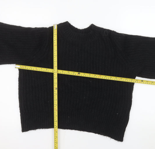 Boden Womens Black Chunky-Knit Crew Neck Balloon Sleeve Jumper M