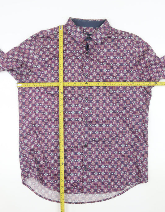 Next Signature Men's Purple Geometric Long Sleeve Button-Up Shirt XL Cotton