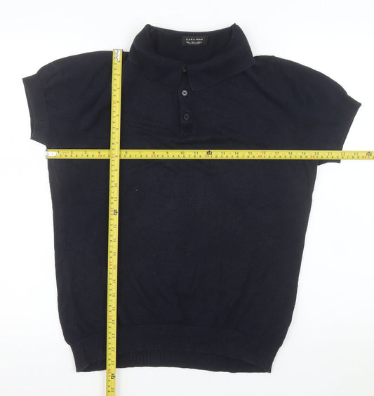 Zara Man Black Cotton Short Sleeve Polo Shirt L Regular Fit