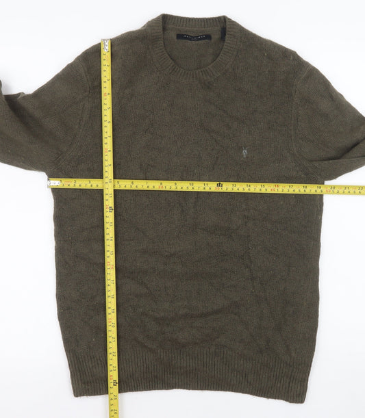 AllSaints Men's Green Wool Blend Crew Neck Jumper Size S