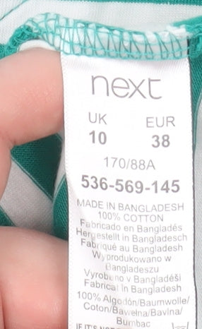 Next Women Green White Striped 3/4 Sleeve Cotton T-Shirt UK 10