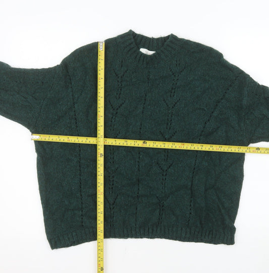 Marks and Spencer Women Green L Cable-Knit Wool Cotton Jumper