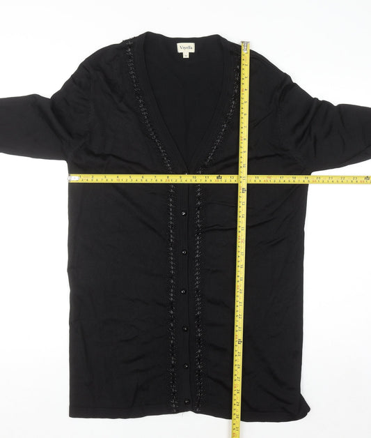 Viyella Women's Black Beaded V-Neck Cardigan Size M
