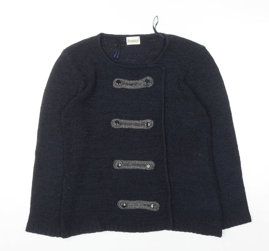 Additional front view of Roman Originals Women's Blue Knit Cardigan, size S, Long Sleeve