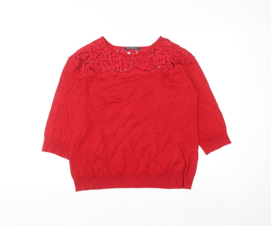 Bonmarché Women’s Red Lace Knit 3/4 Sleeve Blouse Size S