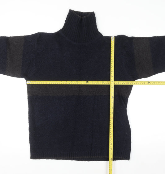 Brubake Men's Blue Roll Neck Striped Knit Jumper XL