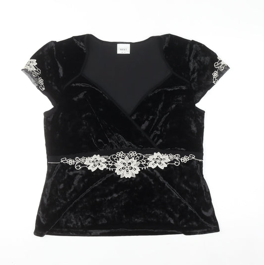 Next Women's Black Velvet Wrap Blouse UK 18 Embroidered Party Top