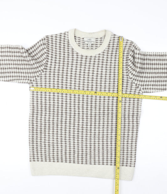 Marks and Spencer Men's Beige Waffle Knit Wool Blend Jumper M