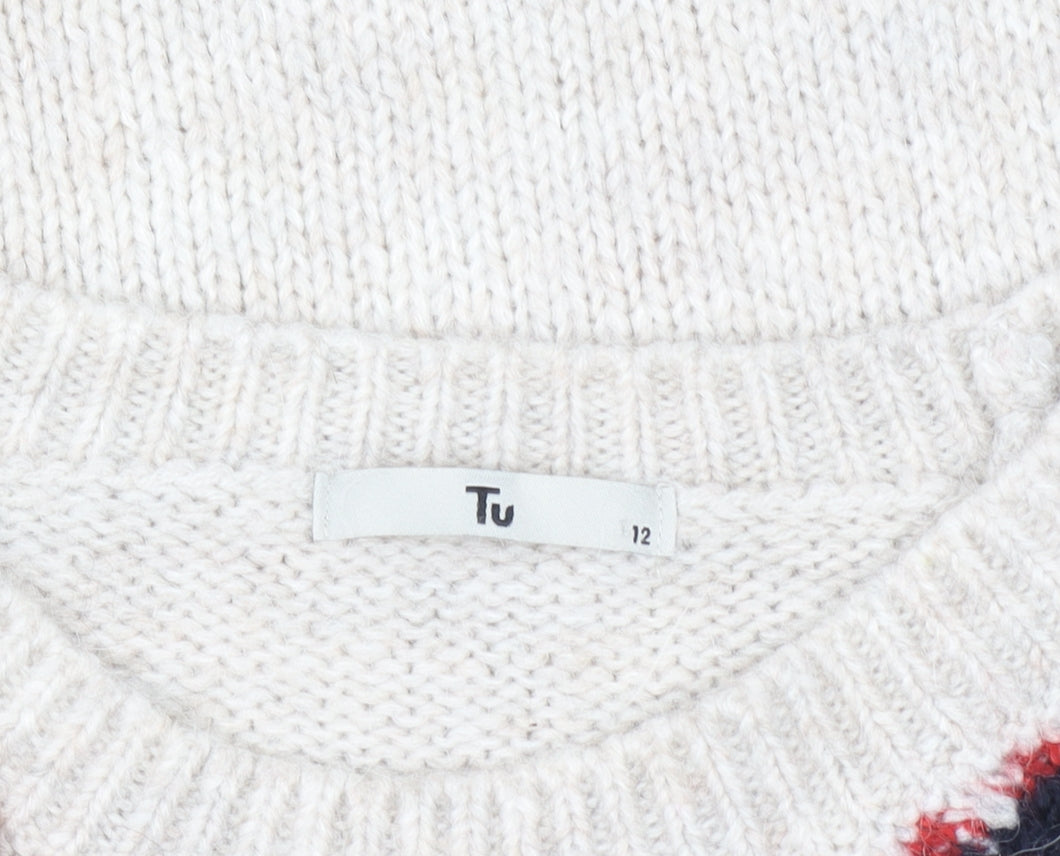Tu Women Cream Fair Isle Jumper Size 12 Acrylic Wool Blend