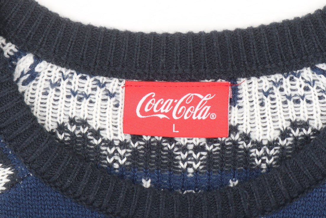 Coca-Cola Men's Blue Christmas Pullover Jumper L Holiday Sweater