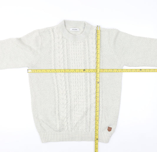 Jack & Jones Men’s Ivory Cable-Knit Crew Neck Jumper Size M