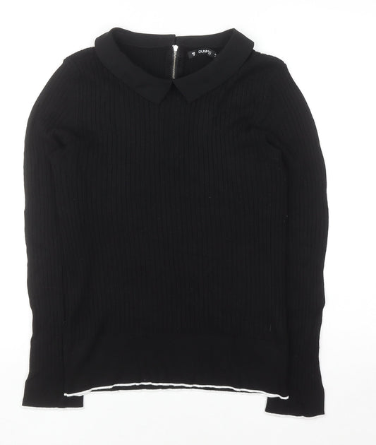 Dunnes Women's Black Collared Knit Long Sleeve Blouse Size 16