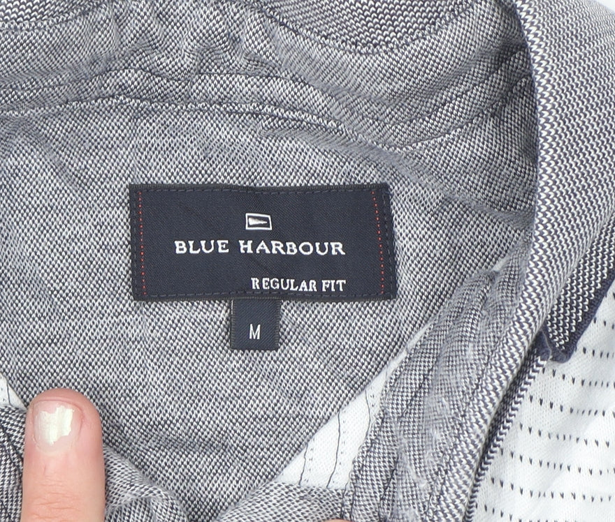 Marks and Spencer Blue Harbour Men's Grey Striped Regular Fit Polo Shirt M