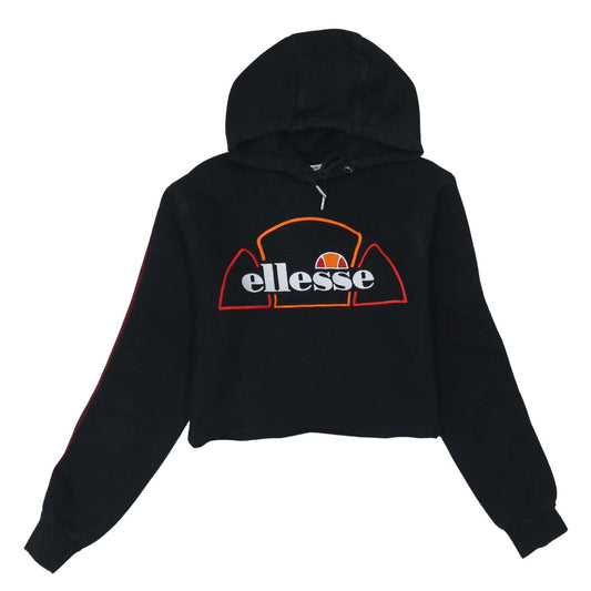 Additional front view of Ellesse women’s black cropped hoodie uk 8 cotton blend logo hooded sweatshirt
