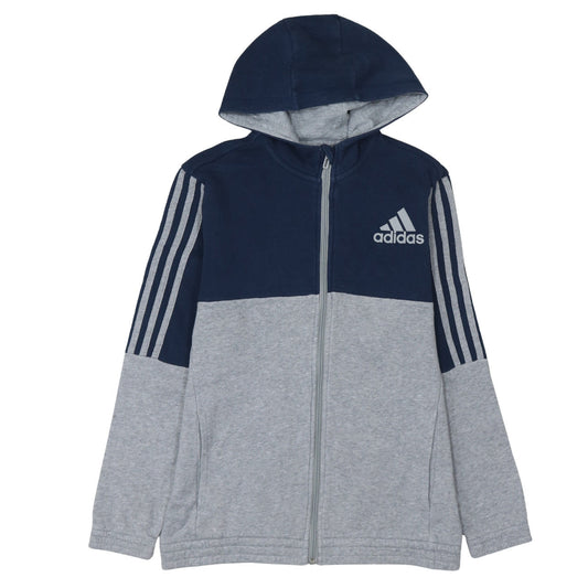 Additional front view of Adidas boys’ grey & navy full zip hoodie, size 13-14a 164cm cotton blend