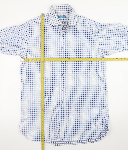Giles-Fox London Men's Blue Check 16in Cotton Long Sleeve Shirt