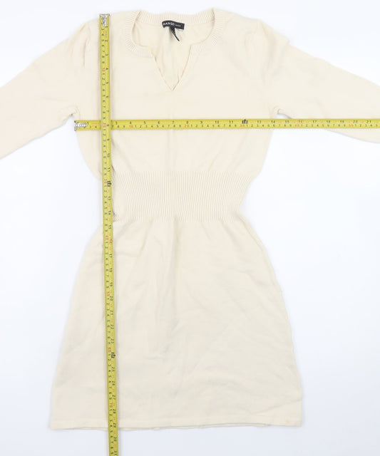 Mango Women Ivory Knit V-Neck Sweater Dress Size 8