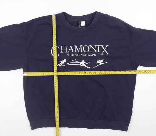 H&M Divided Women's Navy Chamonix Ski Graphic Cotton Sweatshirt M
