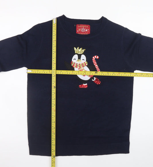 Paramour Women's Blue Penguin Sequin Christmas Jumper Size M