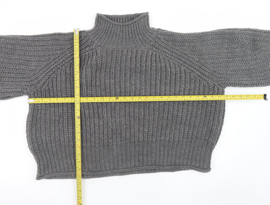 H&M Women’s Grey Chunky Knit Roll Neck Wool Blend Jumper XL