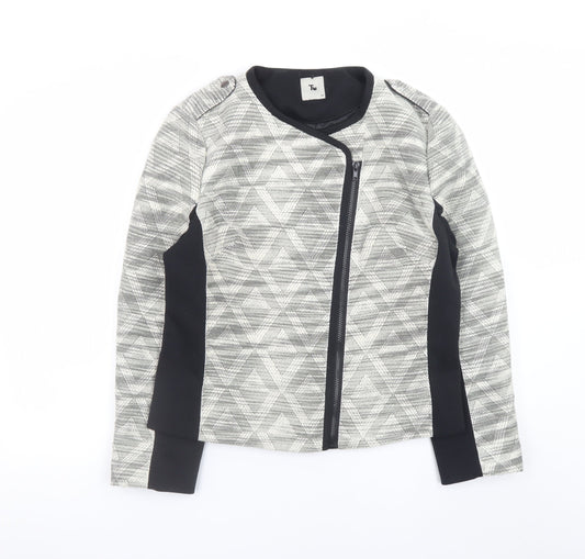 Tu Women’s Grey Geometric Biker Jacket Size 16 Polyester
