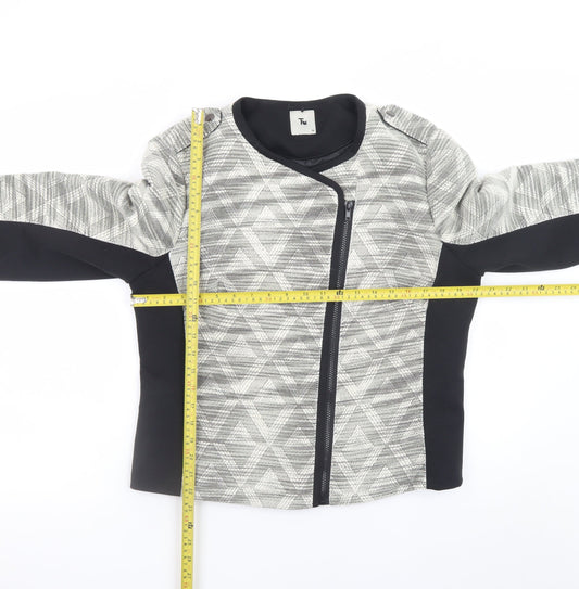 Tu Women’s Grey Geometric Biker Jacket Size 16 Polyester