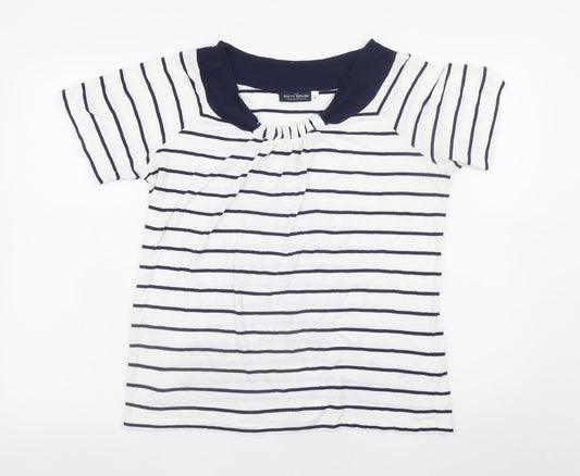 C&A Women’s White Navy Striped Short Sleeve Jersey T-Shirt M