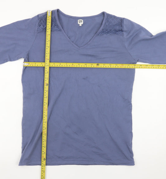 La Redoute Women Blue V-Neck Long Sleeve Cotton Blend Top Size 12