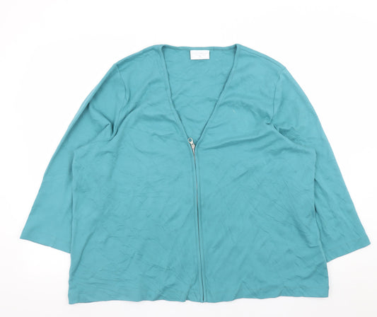 Additional front view of Cotswold Collections Women's Blue 3XL Basic Zip Cotton Blouse