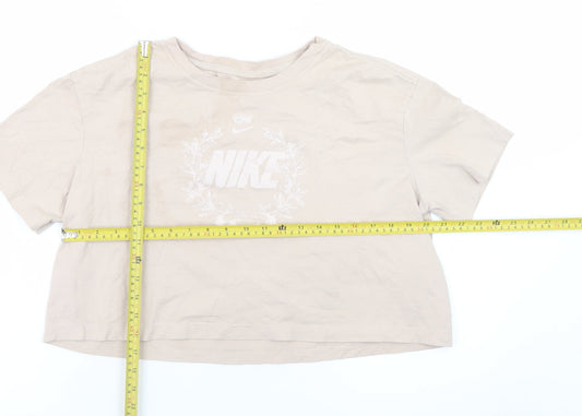 Nike Womens Beige Cropped T-Shirt M Short Sleeve 100% Cotton