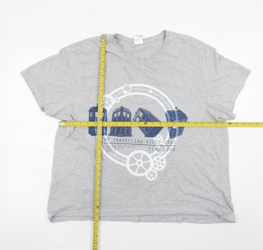Doctor Who Men’s Grey T-Shirt 2XL Short Sleeve Crew Neck Graphic Top