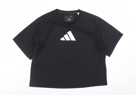 Additional front view of Adidas Women's Black Cropped Regular Fit T-Shirt, size L
