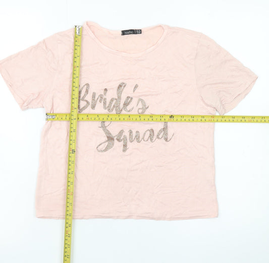 Boohoo Women's Pink Bride's Squad Cotton T-Shirt Size 12